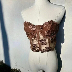 NEW brown  rose bustier corset L